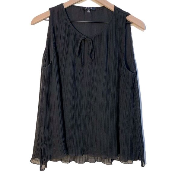 Madewell Tank Top Women’s Small Black Sheer Lined Crinkle Button Hole Tie Swing. - Picture 1 of 16